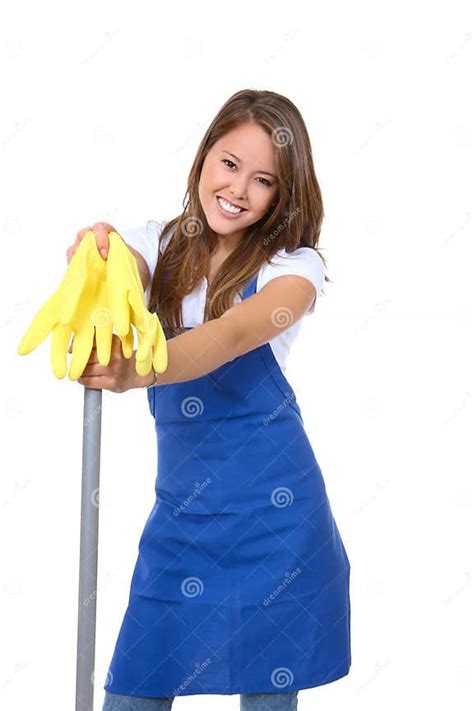Cute Maid With Mop Stock Photo Image Of Apron Domestic 8278630