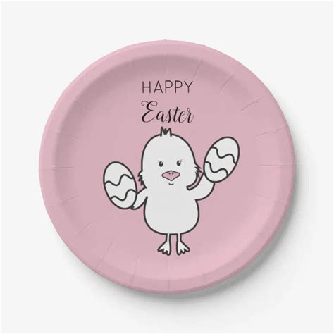 Pastel Pink Cute Easter Chick And Eggs Illustration Paper Plates Zazzle
