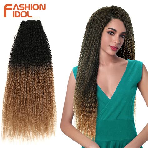 Fashion Idol Afro Kinky Curly Hair Bundles Extensions Ombre Brown 30