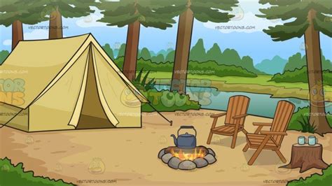 A Nice Campsite By The River Background Camping Cartoon Tent Camping