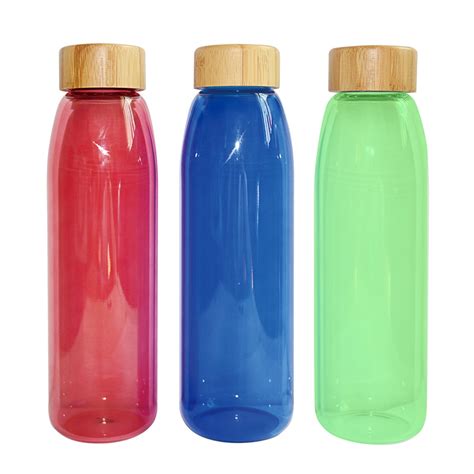 Promotional Coloured Glass Bottles with Bamboo Lids - Bongo