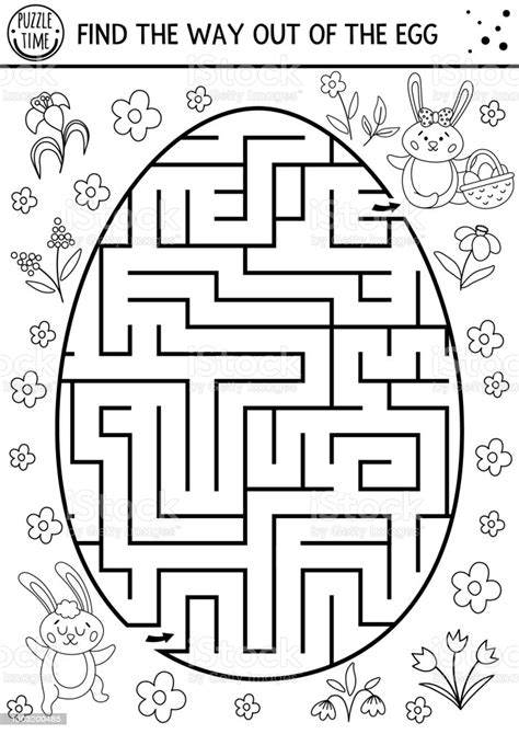 Easter Black And White Maze For Children With Cute Bunnies In Egg Shape