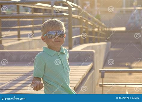Portrait Of Baby Boy With Sunglasses Stock Photo Image Of Cheerful