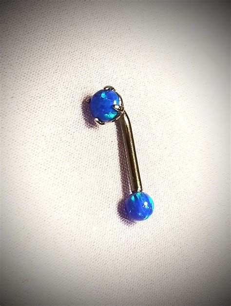 Internal Thread Fire Blue Opal “l” Shape Barbell Vch Navel Belly Button