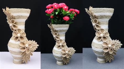 How To Make Flower Vase With Plastic Bottle And Jute Rope Flower Vase