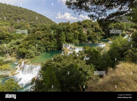 Scenic View Of Waterfalls Cascades And Lush Foliage At The Krka