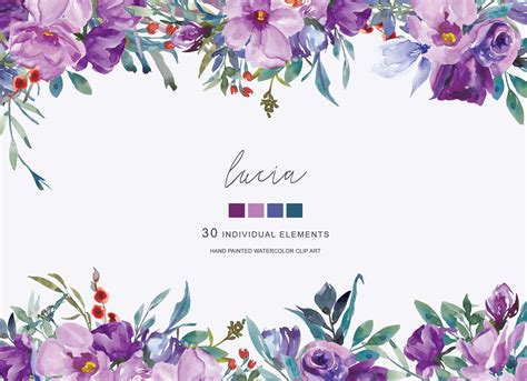 Watercolor Purple Flowers Clipart Hand Painted Flowers 89926