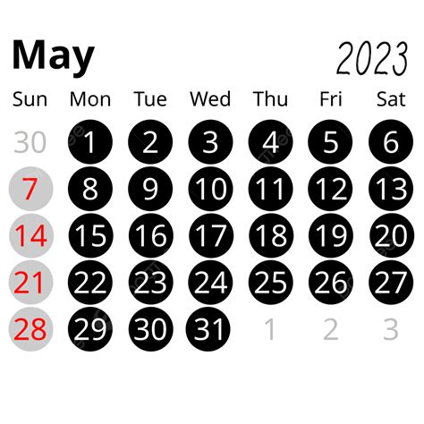 Simple Circle Style Beautiful Black May 2023 Calendar May 2023