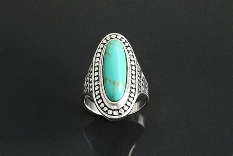 Turquoise Ring Sterling Silver Turquoise Stone Boho Style Ring Long