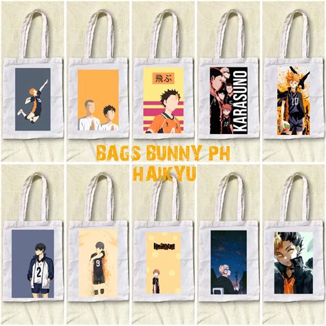 anime haikyuu designs print canvas katsa flat tote bags shopee philippines