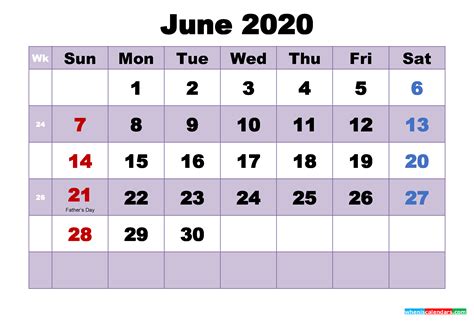 Free 2020 Printable Calendar June As Word Pdf