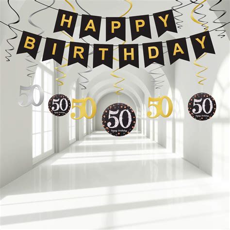 Popuppe 50th Birthday Party Decorations Black Gold Happy Birthday
