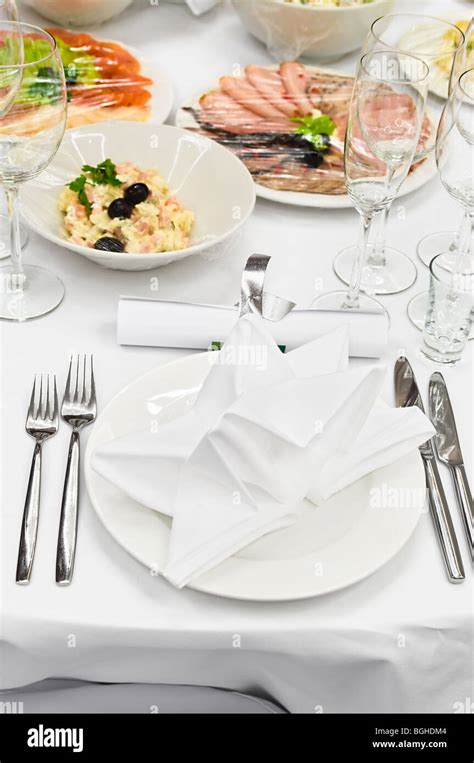 Table Appointments For Dinner In Restaurant Detail Of A Fancy Table