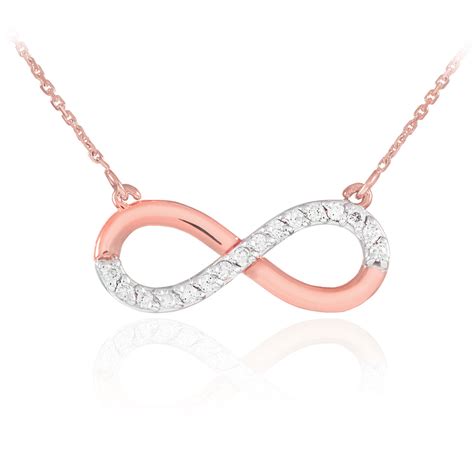 14k Rose Gold Infinity Pendant Necklace With Diamond Accents
