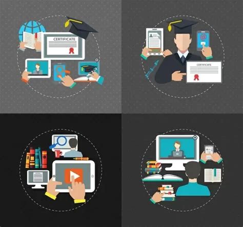 Online Education Concepts Isolated With Various Colors Elements Vectors