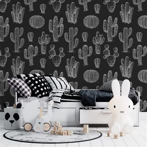 Black Cactus Wallpaper Peel And Stick The Wallberry