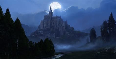 Castle At Night By Lihang Wang Castle Art Fantasy Castle