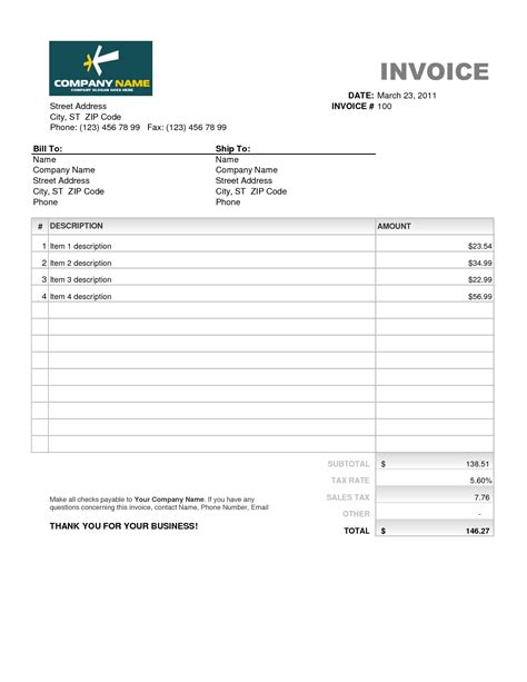 Invoice Template Download Excel Invoice Example