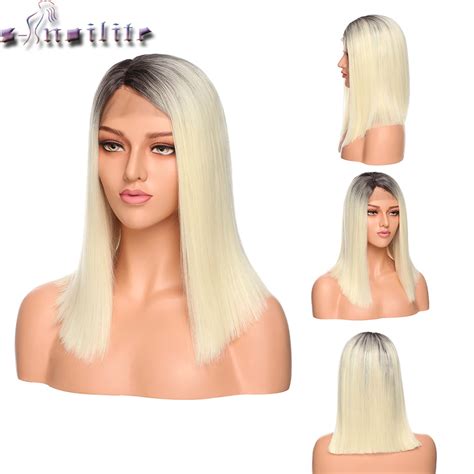 S Noilite Bob Ombre Synthetic Lace Front Wigs Straight Middle Parting