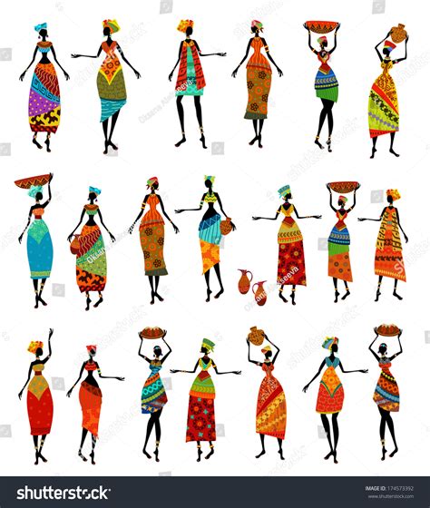 Set Isolated Beautiful African Women Stock Vector Royalty Free