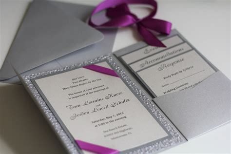 Silver Wedding Invitation In Pocket Fold Metallic Pebble