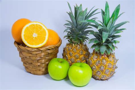 Orange Pineapple Apple Fruit On White Background Stock Photo Image Of