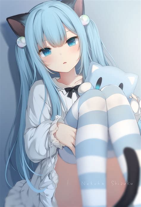 Blue Hair Cat Ears Anime Girl