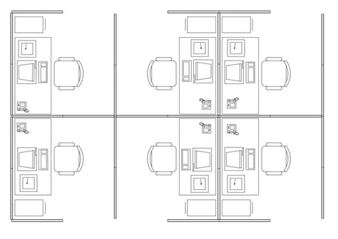 Multiple Office Desks And Furniture Elevation Blocks Cad Drawing