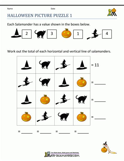 Free Math Halloween Worksheets