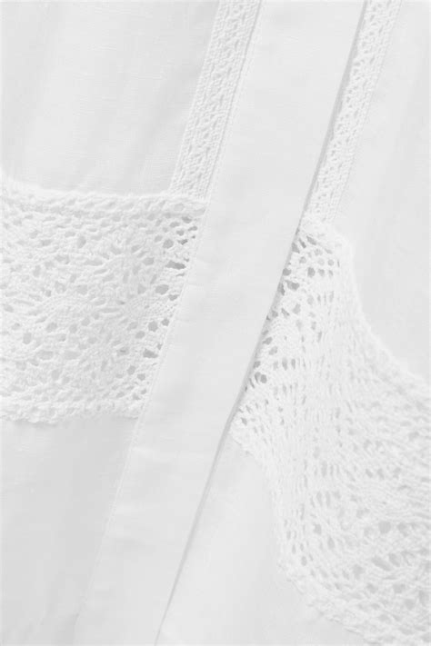 White Net Sustain Paloma Off The Shoulder Crochet Trimmed Linen Midi