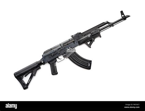 Tactical Custom Built Ak 47 Rifle On White Background Stock Photo