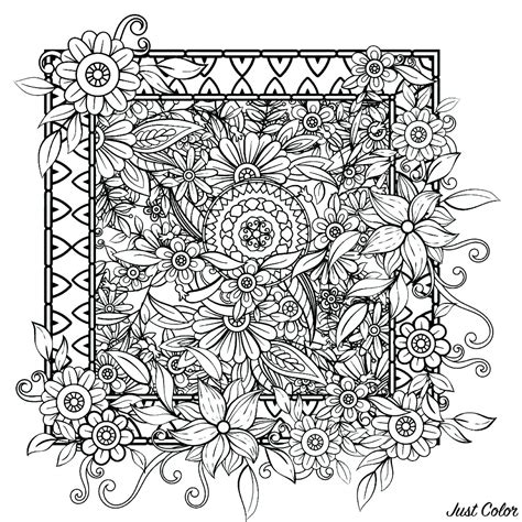 Petunias always make me think of my grandmother, she had lots of them in her yard. Flowers coming out of the frame - Flowers Adult Coloring Pages