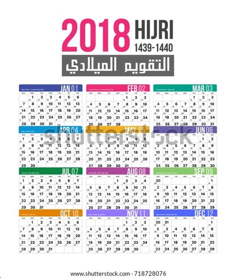 2018 Islamic Hijri Calendar Template Design庫存向量圖（免版稅）718728076