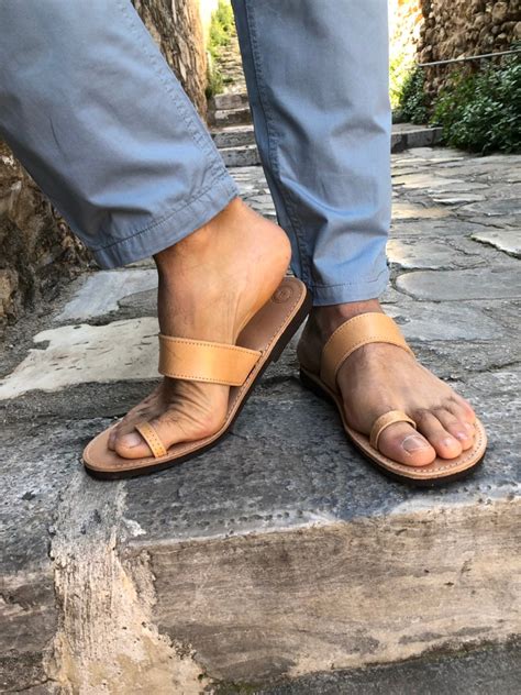 Mens Leather Sandals Toe Ring Sandals Greek Sandals Mens Etsy