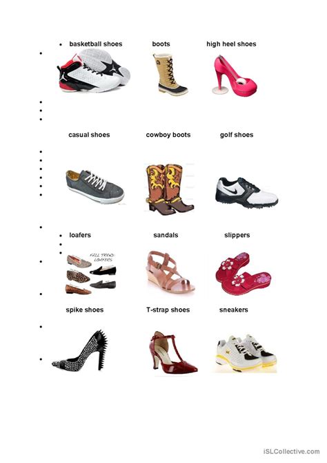 Types Of Shoes Vocabulary Flashcards English Esl Worksheets Pdf And Doc