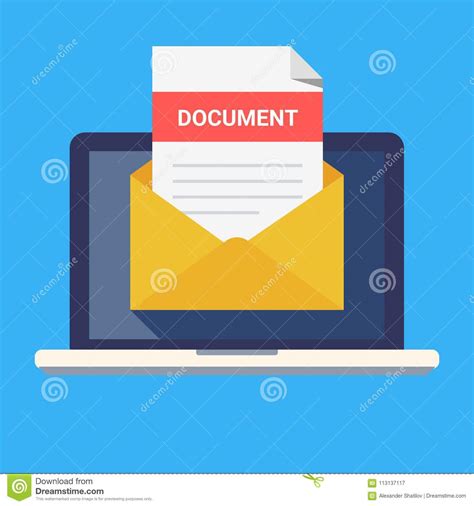 Laptop And Envelope With Document Email With Document Header Subject