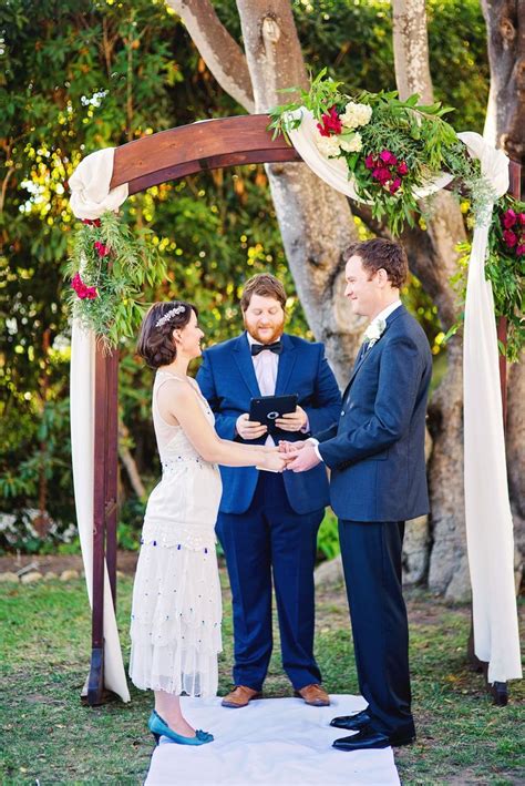 Outdoor Montecito Wedding Ceremony Wooden Wedding Arbor Draped In