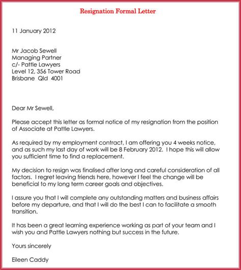 Simple Format Resignation Letter Template Collection