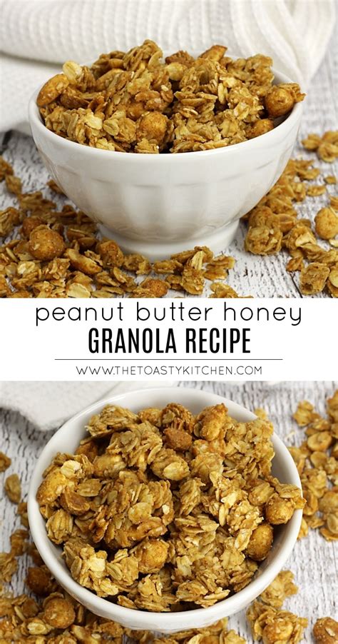 This lighter peanut butter cup granola tastes like a bite of your favorite candy! Peanut Butter Honey Granola - The Toasty Kitchen