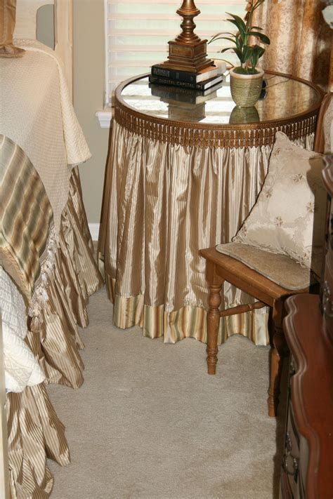 Round Banded Table Skirt In Faux Silk With Glass Top Designed And