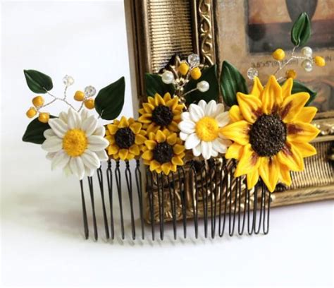 Sunflower Daisies Hair Comb Sunflower Wedding Large Sunflower Hair Comb Bridesmaids T