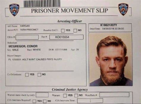 Pic Check Out Conor Mcgregors Nypd Mugshot