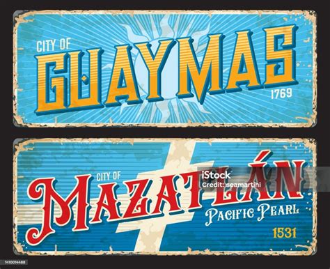 Guaymas Mazatlan Mexican City Travel Stickers Stock Illustration