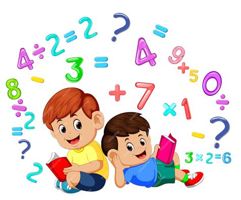Dos Niños Leyendo Libros Y Aprendiendo Matemáticas Vector Premium