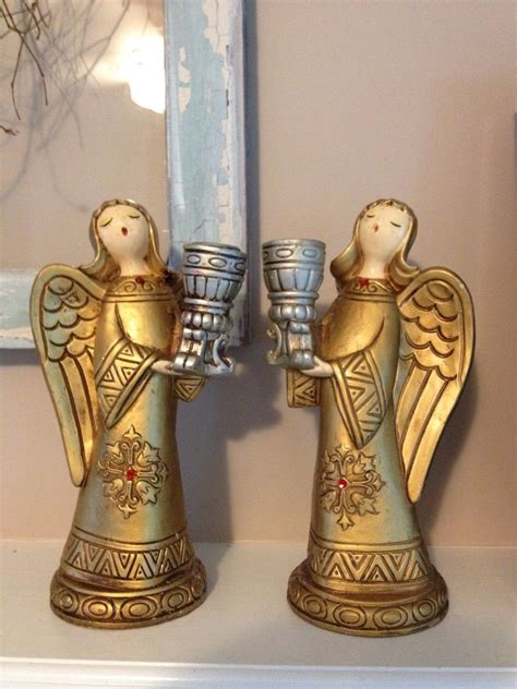 Vintage Angel Candle Holder Set Schmid Bros Japan Gold Retro Singing