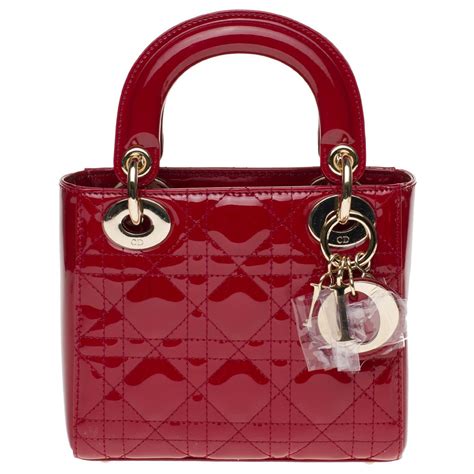 Christian Dior Mini Lady Dior Shoulder Bag In Cherry Red Patent Leather