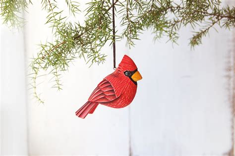 Cardinal Ornament Christmas Cardinal Bird Ornaments Wooden Etsy