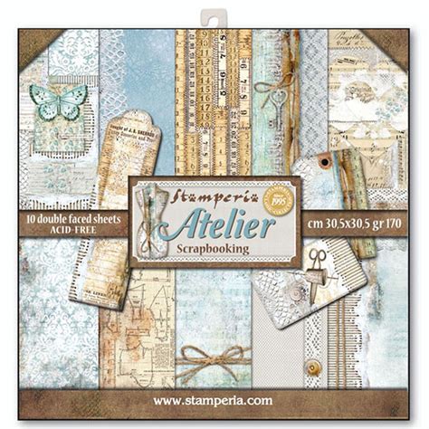 Stamperia 12x12 Paper Pad Atelier 10 Double Sided Sheetsfor