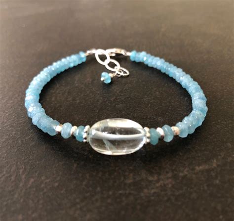 Aquamarine Bracelet Dainty Gemstone Bracelet Natural Blue Etsy