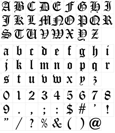 Old English Tattoo Fonts Numbers